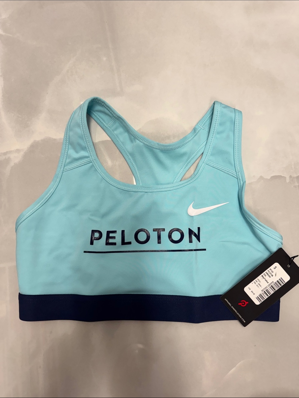 Peloton Light Blue Sports Bra with Navy Underband